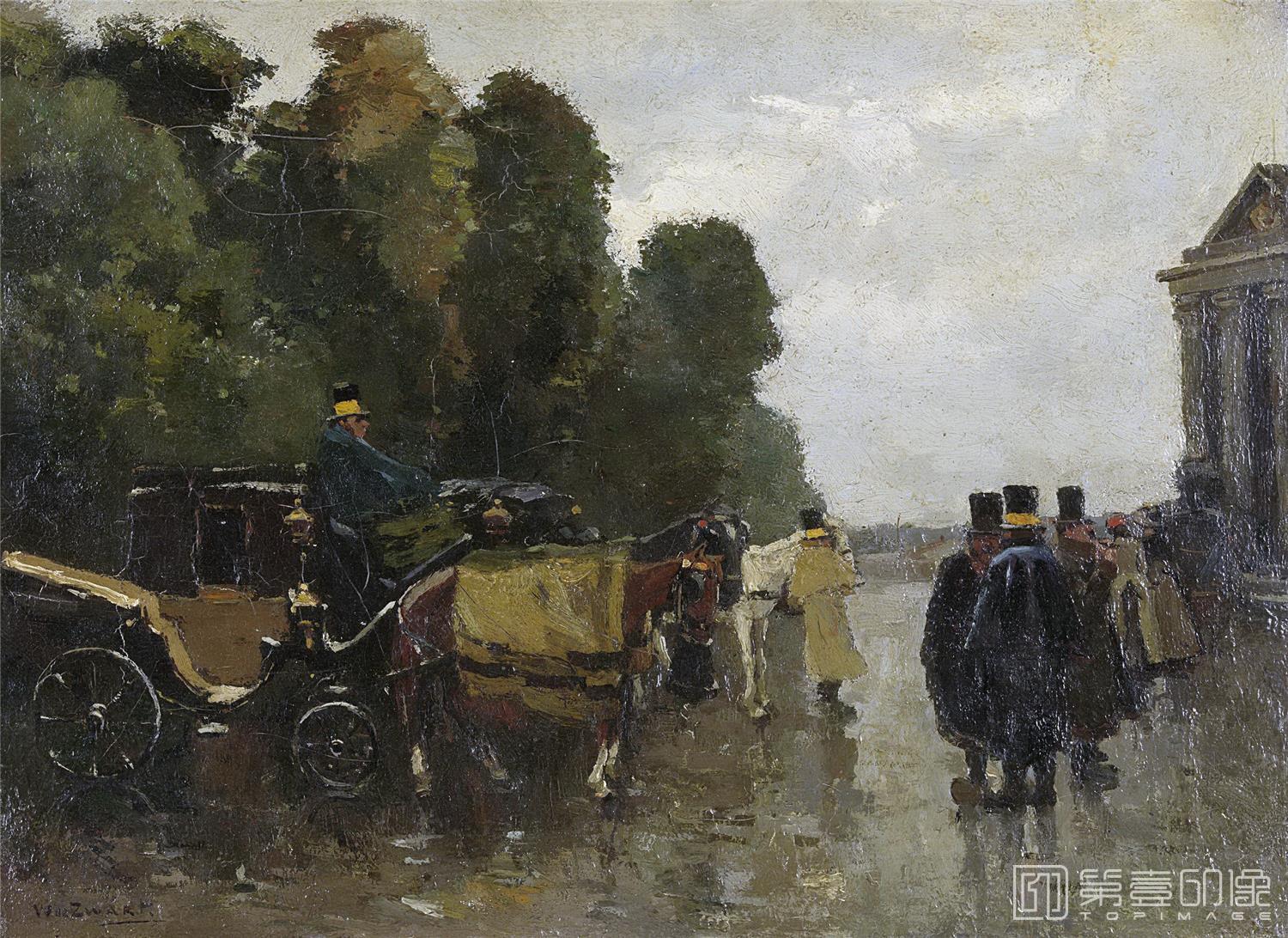 油画-荷兰阿姆斯特丹国家美术馆-Zwart Willem de Rijtuigen met wachtende koetsiers 1890-1894